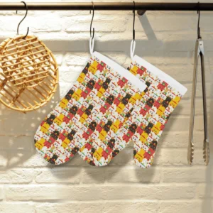 Colorful Maneki Neko Cat Pattern Heat Resistant Oven Mitts Pot Holders Set