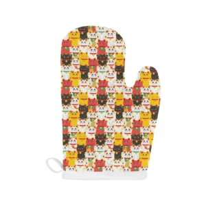 Colorful Maneki Neko Cat Pattern Heat Resistant Oven Mitts Pot Holders Set
