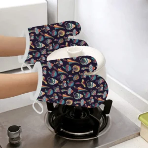 Colorful Mushroom Pattern Heat Resistant Oven Mitts Pot Holders Set