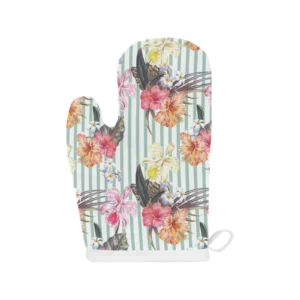 Colorful Orchid Flower Pattern Heat Resistant Oven Mitts Pot Holders Set