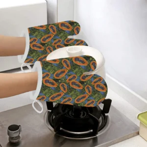 Colorful Papaya Tropical Leaves Heat Resistant Oven Mitts Pot Holders Set