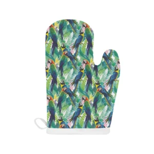 Colorful Parrot Exotic Flower Leaves Heat Resistant Oven Mitts Pot Holders Set