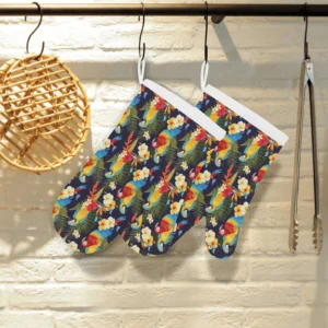 Colorful Parrot Flower Pattern Heat Resistant Oven Mitts Pot Holders Set