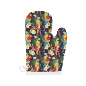 Colorful Parrot Flower Pattern Heat Resistant Oven Mitts Pot Holders Set