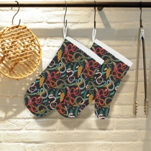Colorful Snake Plant Pattern Heat Resistant Oven Mitts Pot Holders Set