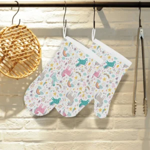Colorful Unicorn Pattern Heat Resistant Oven Mitts Pot Holders Set