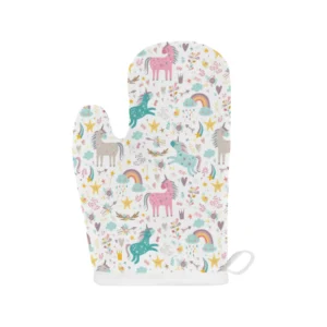 Colorful Unicorn Pattern Heat Resistant Oven Mitts Pot Holders Set