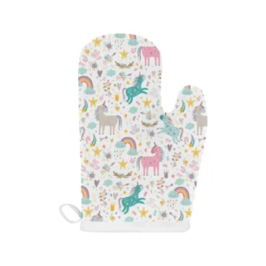 Colorful Unicorn Pattern Heat Resistant Oven Mitts Pot Holders Set