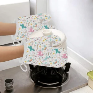 Colorful Unicorn Pattern Heat Resistant Oven Mitts Pot Holders Set