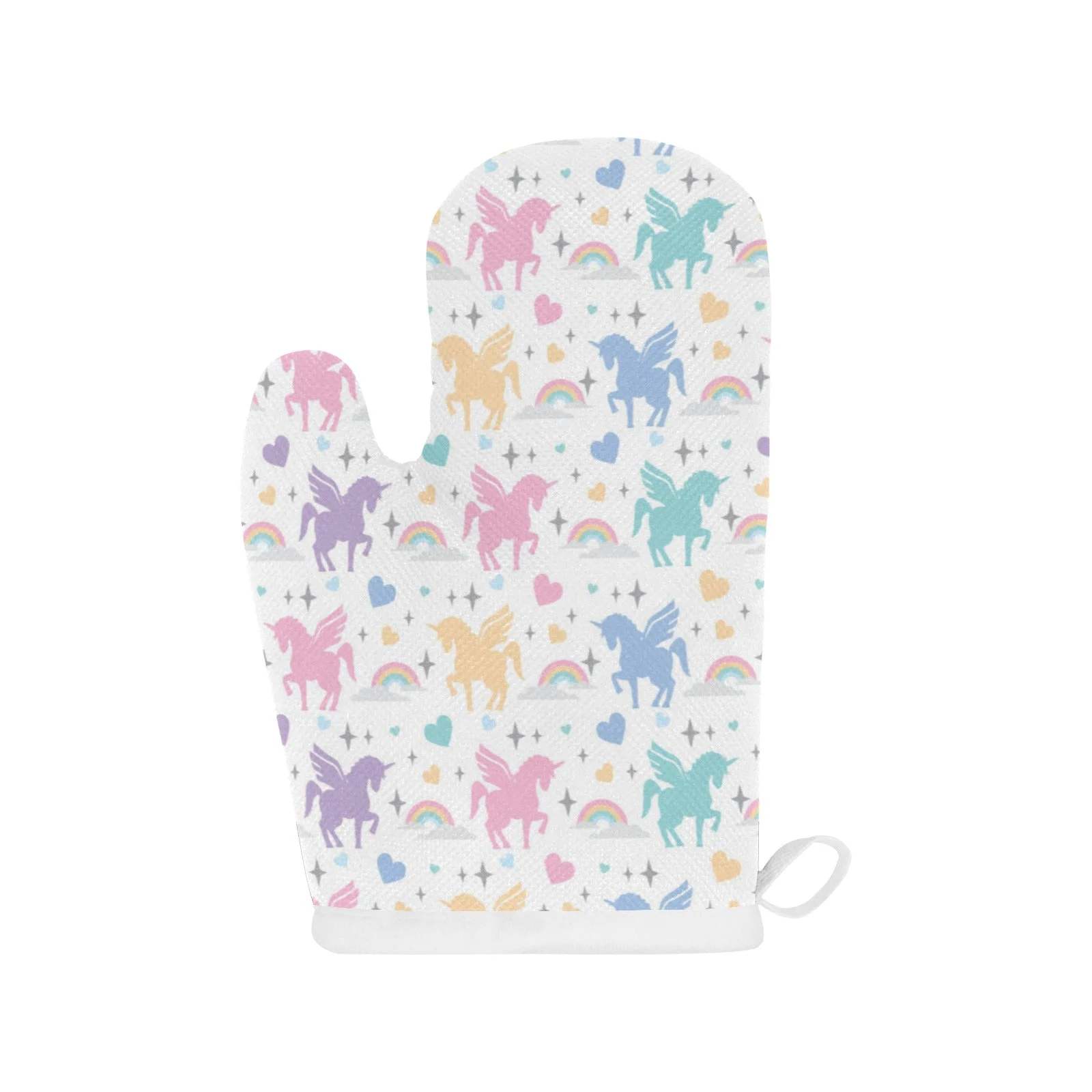 Colorful Unicorn Rainbow Heart Pattern Heat Resistant Oven Mitts Pot Holders Set Colorful Unicorn Rainbow Heart Pattern Heat Resistant Oven Mitts Pot Holders Set