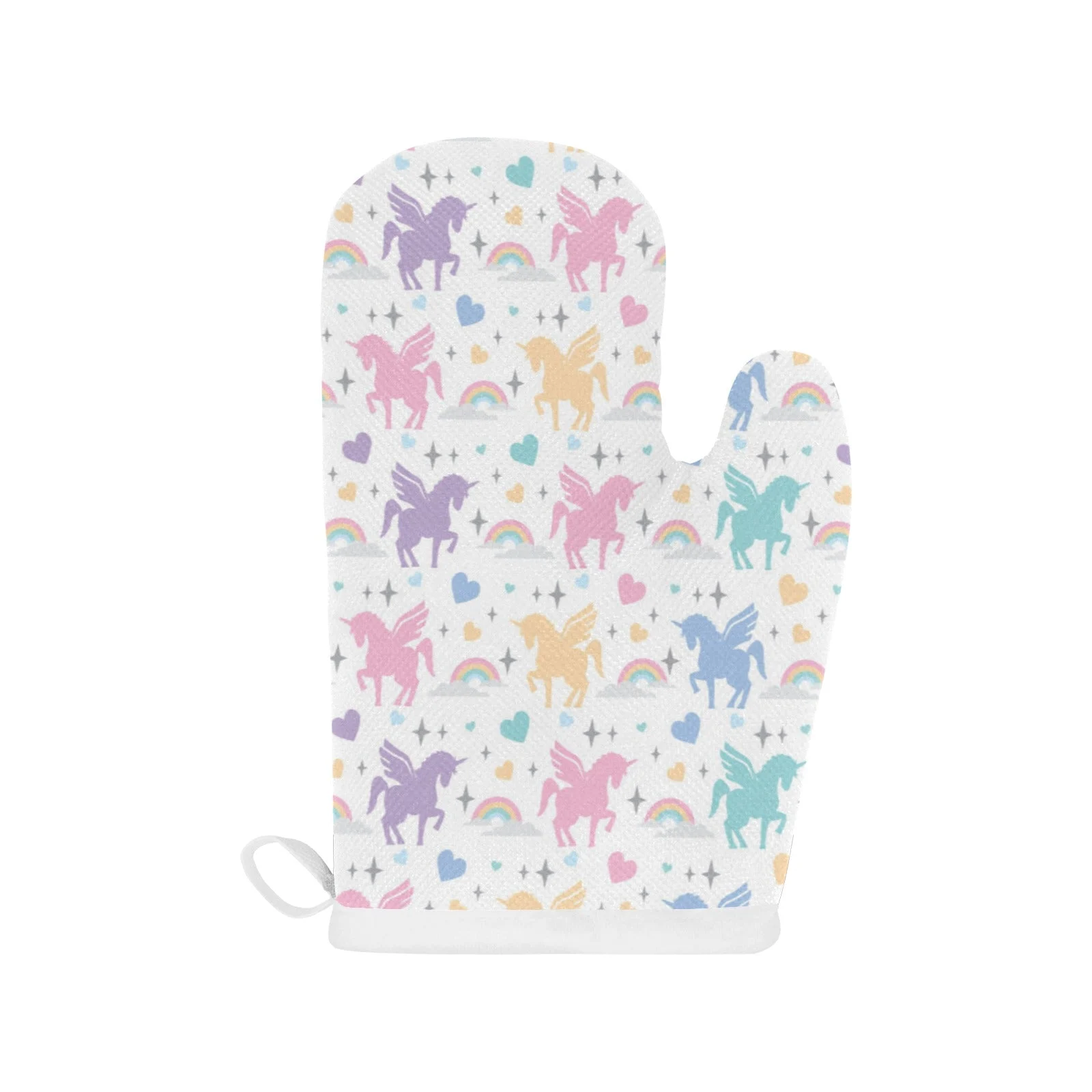 Colorful Unicorn Rainbow Heart Pattern Heat Resistant Oven Mitts Pot Holders Set Colorful Unicorn Rainbow Heart Pattern Heat Resistant Oven Mitts Pot Holders Set