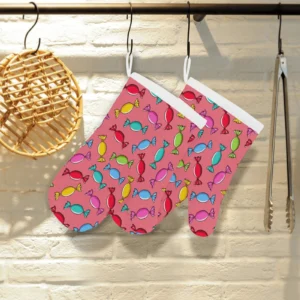 Colorful Wrapped Candy Pattern Heat Resistant Oven Mitts Pot Holders Set