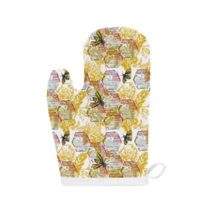 Cool Bee Honeycomb Leaves Pattern Heat Resistant Oven Mitts Pot Holders Set