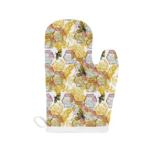 Cool Bee Honeycomb Leaves Pattern Heat Resistant Oven Mitts Pot Holders Set