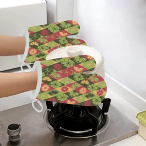 Cool Geometric Lime Pattern Heat Resistant Oven Mitts Pot Holders Set