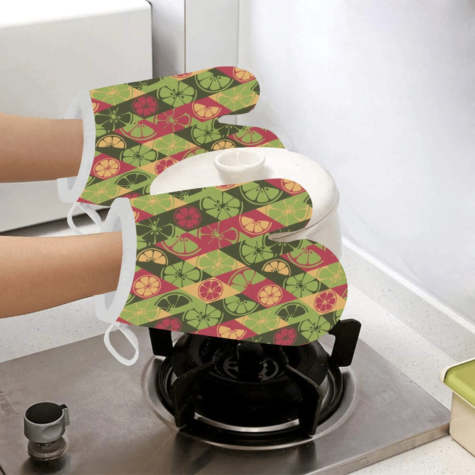 Cool Geometric Lime Pattern Heat Resistant Oven Mitts Pot Holders Set Cool Geometric Lime Pattern Heat Resistant Oven Mitts Pot Holders Set