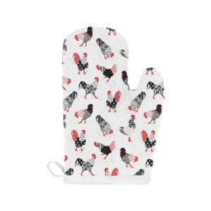 Cool Rooster Chicken Cock Floral Ornament Background Heat Resistant Oven Mitts Pot Holders Set