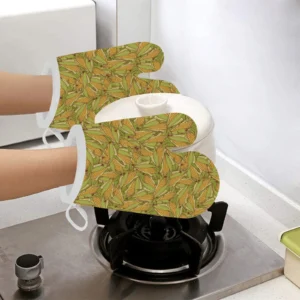 Corn Pattern Print Design 01 Heat Resistant Oven Mitts Pot Holders Set