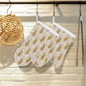 Corn Pattern Print Design 02 Heat Resistant Oven Mitts Pot Holders Set