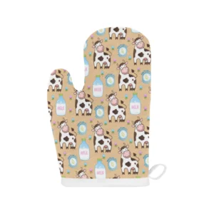 Cow Bottle of Milk Pattern Heat Resistant Oven Mitts Pot Holders Set