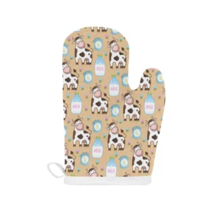 Cow Bottle of Milk Pattern Heat Resistant Oven Mitts Pot Holders Set