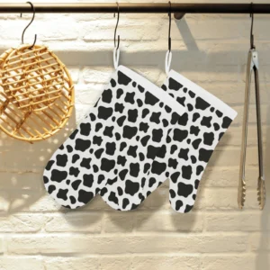 Cow Skin Pattern Heat Resistant Oven Mitts Pot Holders Set