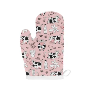Cows Milk Product Pink Background Heat Resistant Oven Mitts Pot Holders Set