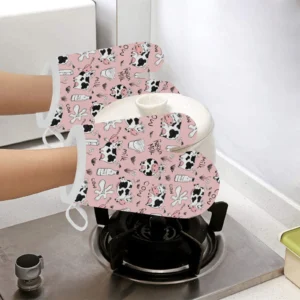 Cows Milk Product Pink Background Heat Resistant Oven Mitts Pot Holders Set