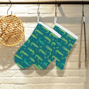 Crocodile Pattern Heat Resistant Oven Mitts Pot Holders Set