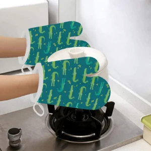 Crocodile Pattern Heat Resistant Oven Mitts Pot Holders Set