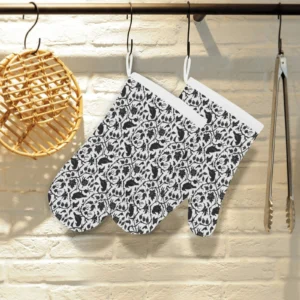 Crow Dark Floral Pattern Heat Resistant Oven Mitts Pot Holders Set