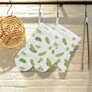 Cucumber Sketch Pattern Heat Resistant Oven Mitts Pot Holders Set