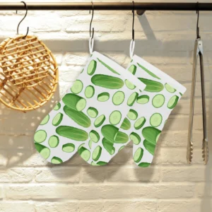 Cucumber Whole Slices Pattern Heat Resistant Oven Mitts Pot Holders Set