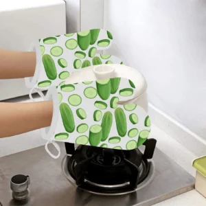 Cucumber Whole Slices Pattern Heat Resistant Oven Mitts Pot Holders Set