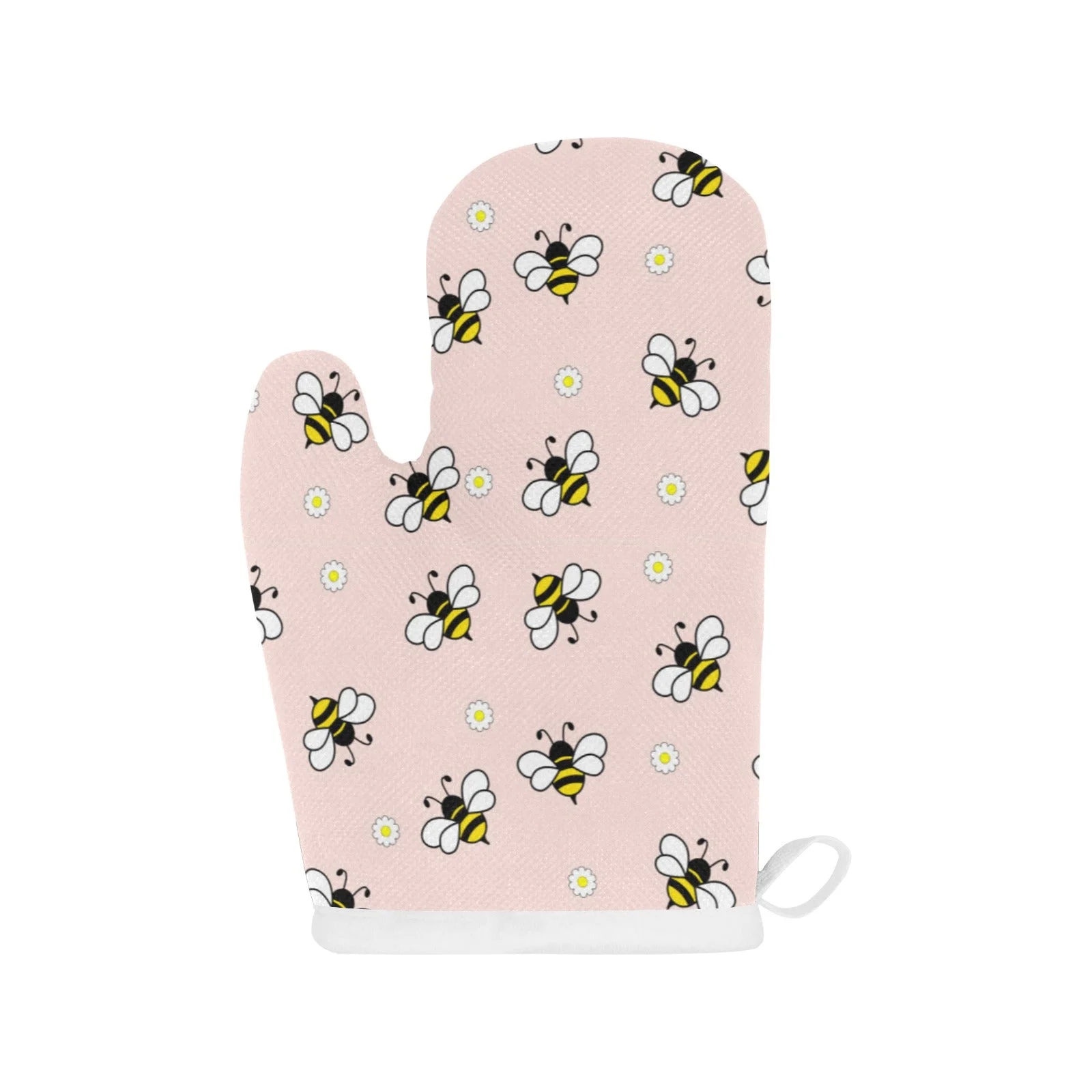Cute Bee Flower Pattern Pink Background Heat Resistant Oven Mitts Pot Holders Set Cute Bee Flower Pattern Pink Background Heat Resistant Oven Mitts Pot Holders Set