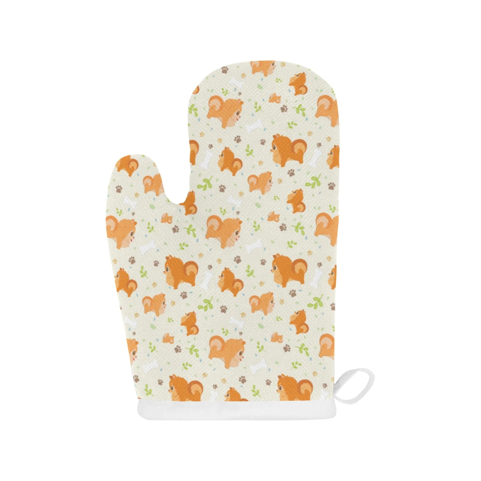 Cute Brown Pomeranian Paw Leave Bone Pattern Heat Resistant Oven Mitts Pot Holders Set Cute Brown Pomeranian Paw Leave Bone Pattern Heat Resistant Oven Mitts Pot Holders Set