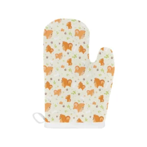 Cute Brown Pomeranian Paw Leave Bone Pattern Heat Resistant Oven Mitts Pot Holders Set