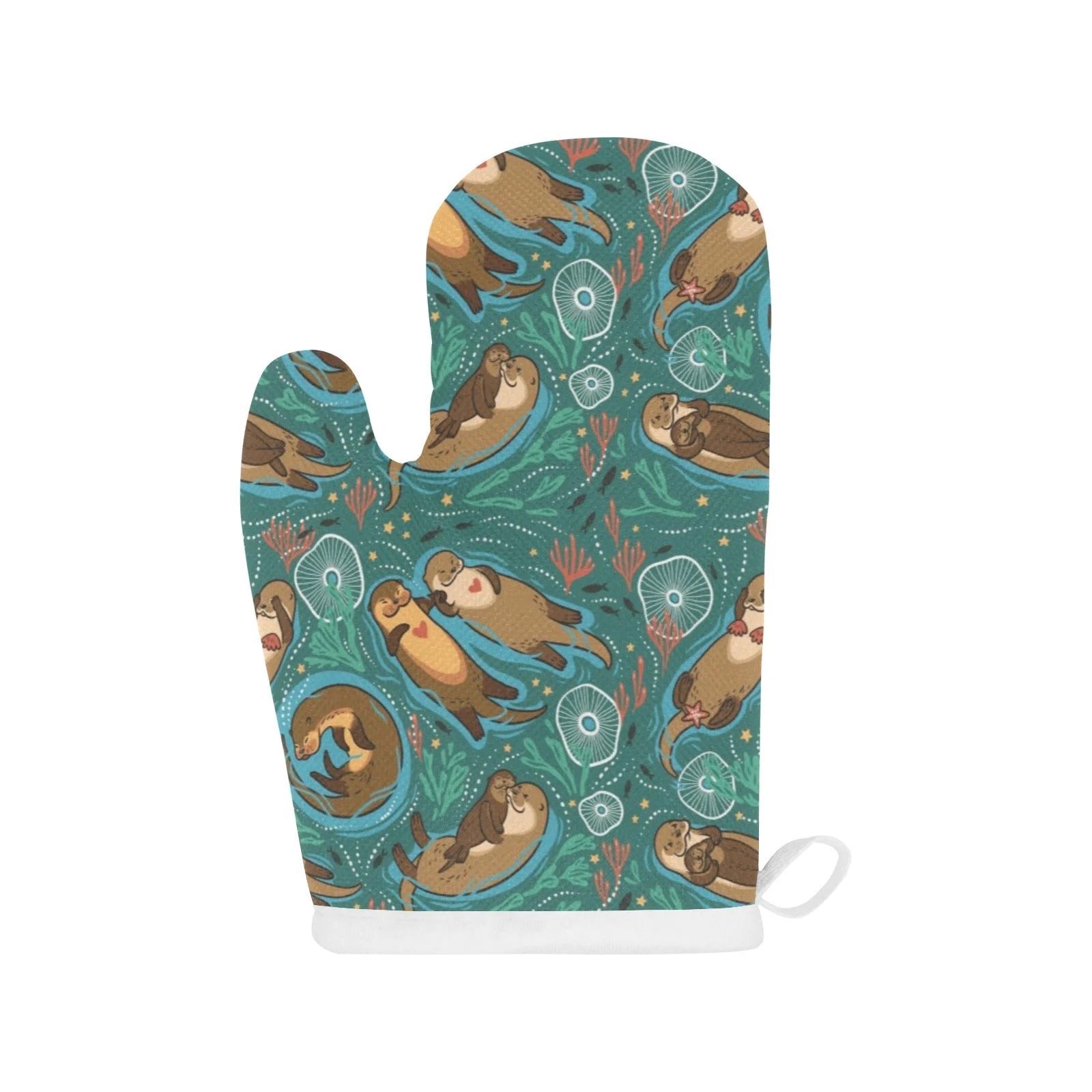 Cute Brown Sea Otters Ornamental Seaweed Corals Heat Resistant Oven Mitts Pot Holders Set Cute Brown Sea Otters Ornamental Seaweed Corals Heat Resistant Oven Mitts Pot Holders Set