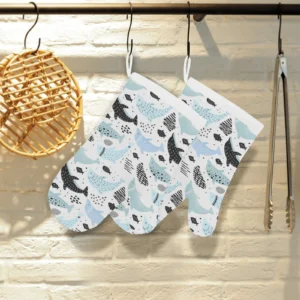 Cute Dolphins Childish Style Pattern Heat Resistant Oven Mitts Pot Holders Set
