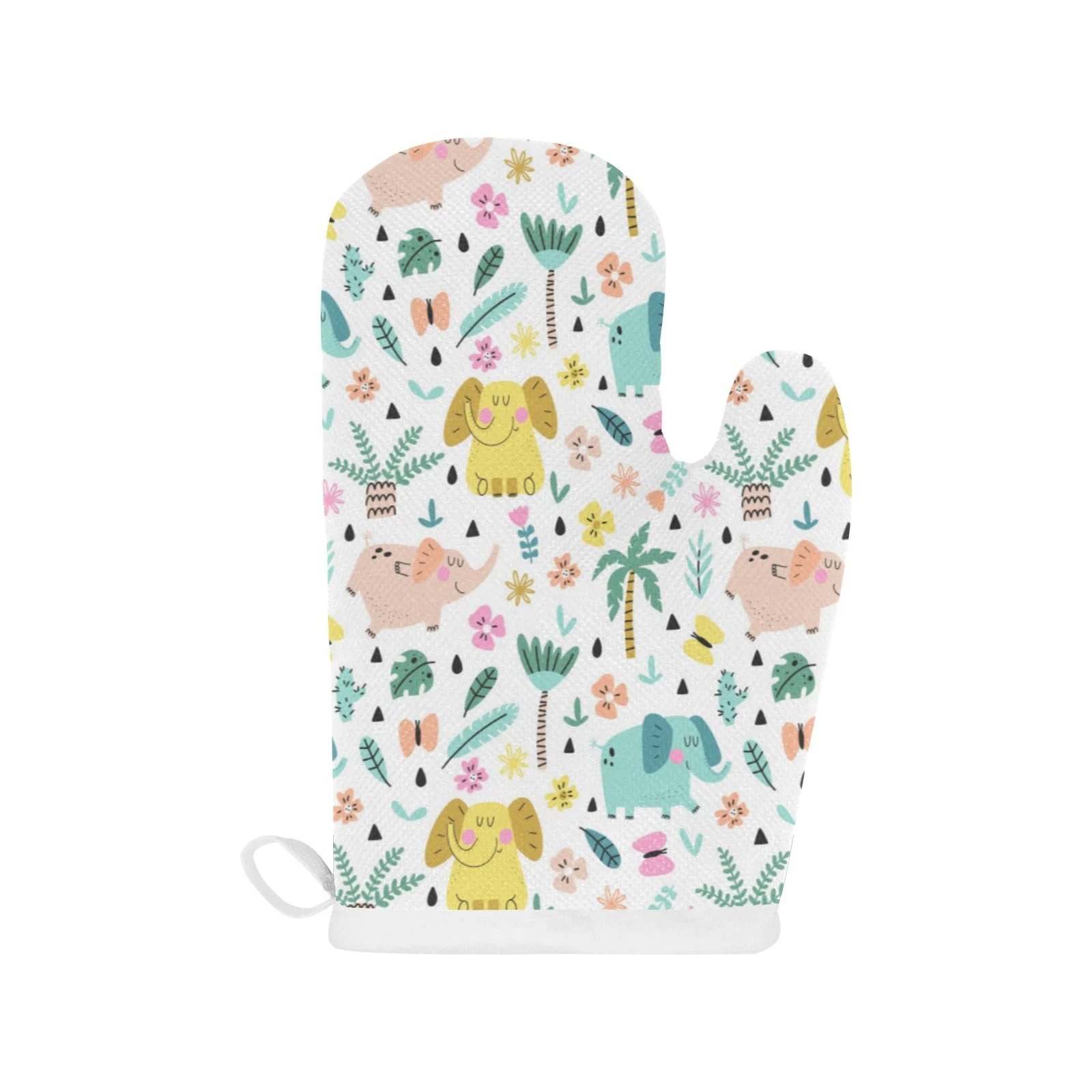 Cute Elephants Palm Tree Flower Butterfly Pattern Heat Resistant Oven Mitts Pot Holders Set Cute Elephants Palm Tree Flower Butterfly Pattern Heat Resistant Oven Mitts Pot Holders Set