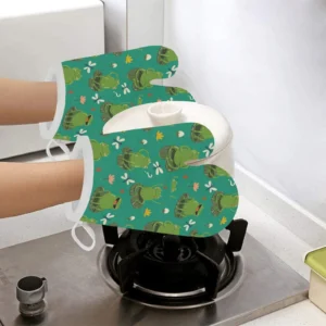 Cute Frog Dragonfly Design Pattern Heat Resistant Oven Mitts Pot Holders Set