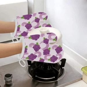 Cute Grape Pattern Heat Resistant Oven Mitts Pot Holders Set
