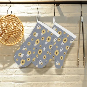 Cute Hamster Sunflower Pattern Background Heat Resistant Oven Mitts Pot Holders Set