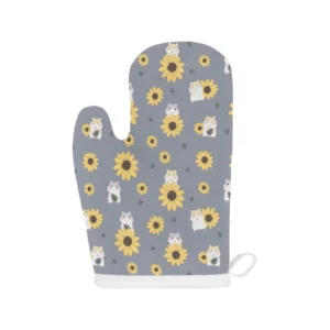 Cute Hamster Sunflower Pattern Background Heat Resistant Oven Mitts Pot Holders Set