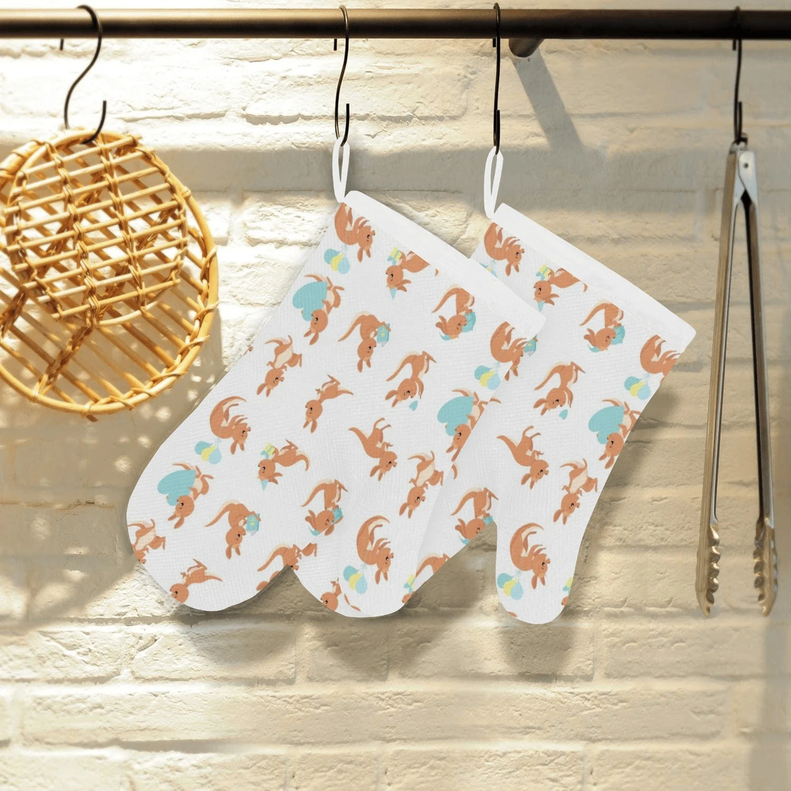 Cute Kangaroo Pattern Heat Resistant Oven Mitts Pot Holders Set Cute Kangaroo Pattern Heat Resistant Oven Mitts Pot Holders Set