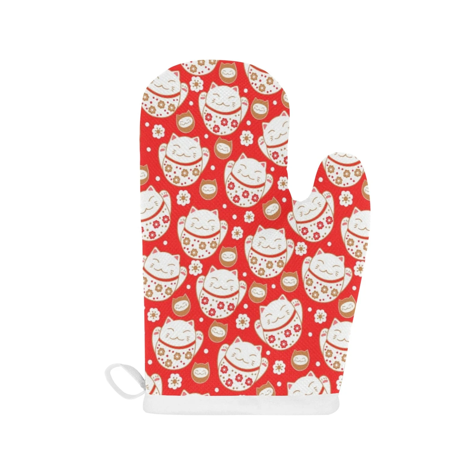 Cute Maneki Neko Cat Red Background Heat Resistant Oven Mitts Pot Holders Set Cute Maneki Neko Cat Red Background Heat Resistant Oven Mitts Pot Holders Set
