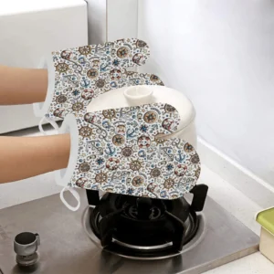 Cute Nautical Steering Wheel Anchor Pattern Heat Resistant Oven Mitts Pot Holders Set
