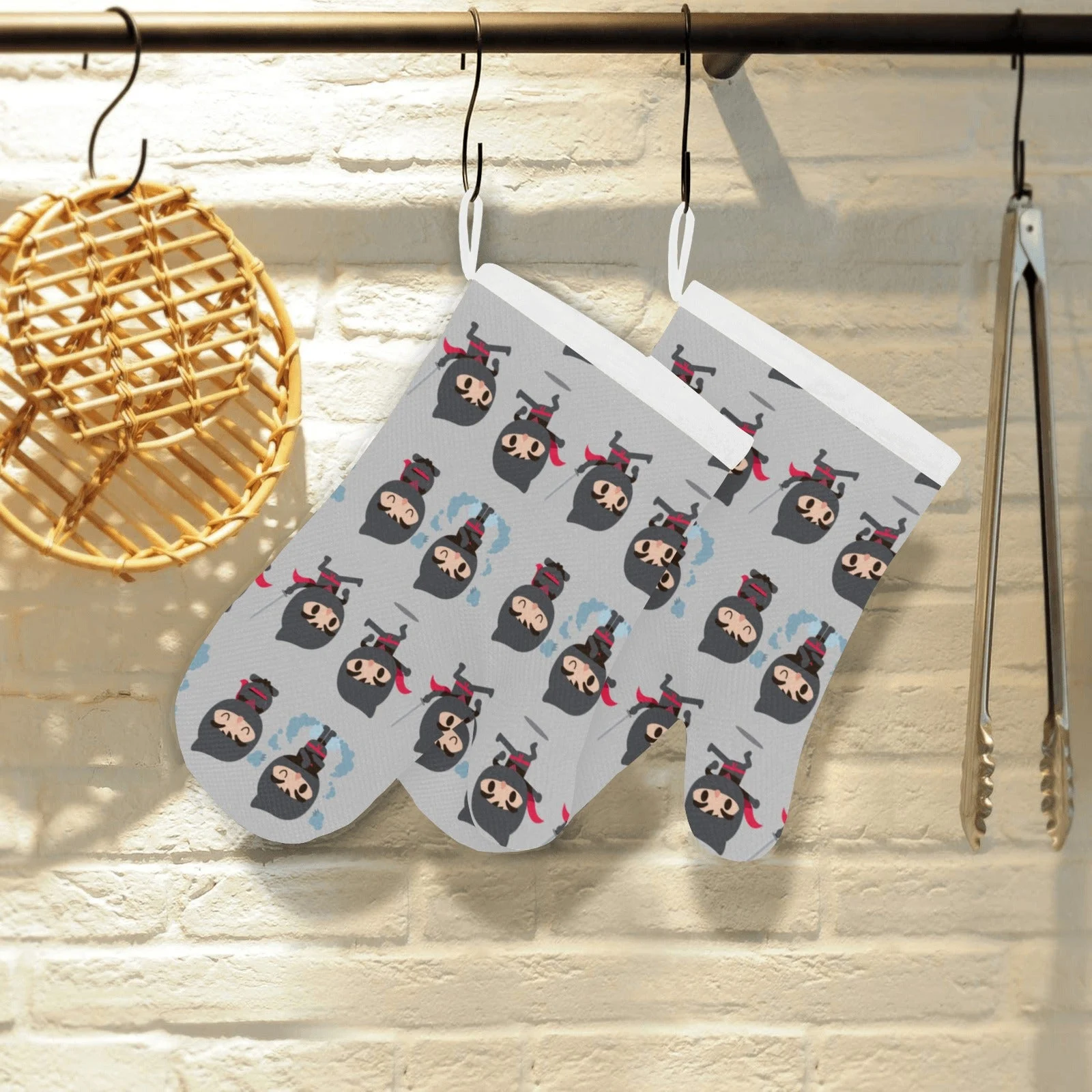 Cute Ninja Pattern Heat Resistant Oven Mitts Pot Holders Set Cute Ninja Pattern Heat Resistant Oven Mitts Pot Holders Set