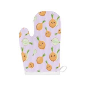 Cute Onions Smiling Faces Purple Background Heat Resistant Oven Mitts Pot Holders Set
