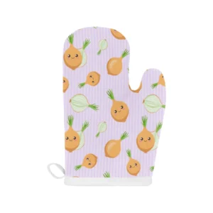 Cute Onions Smiling Faces Purple Background Heat Resistant Oven Mitts Pot Holders Set